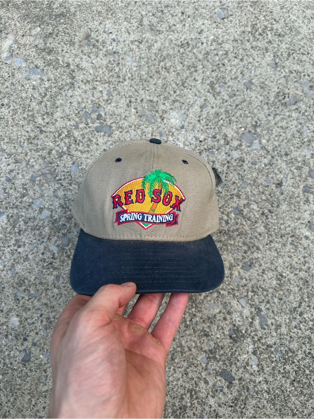 Vintage 90’s New Era Red Sox Spring Training Hat - Tan Crown, Navy Brim